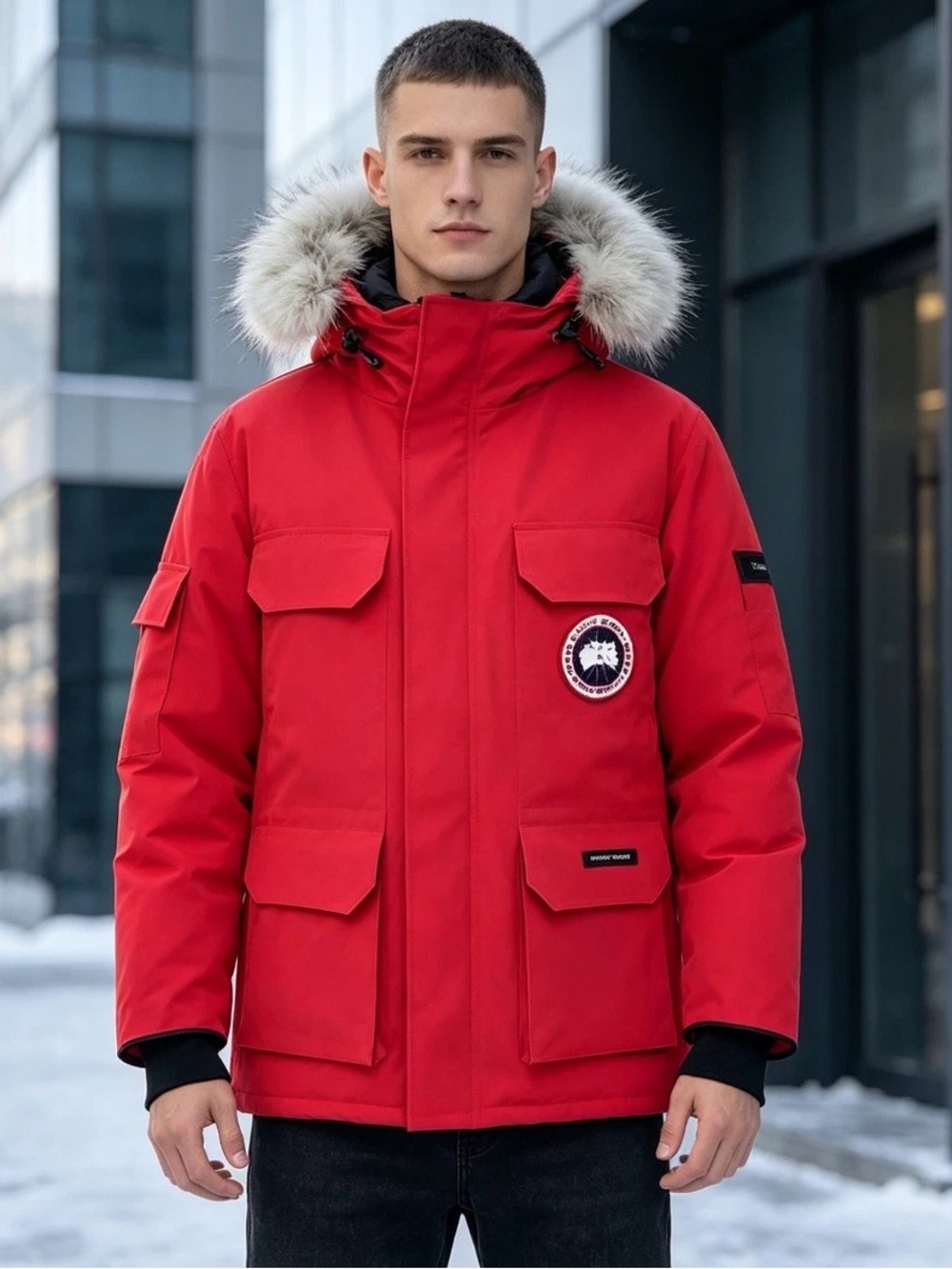 NWT Canada Goose Men's Red Parka Jacket with Fur Trim Hood - Picture 10 of 10